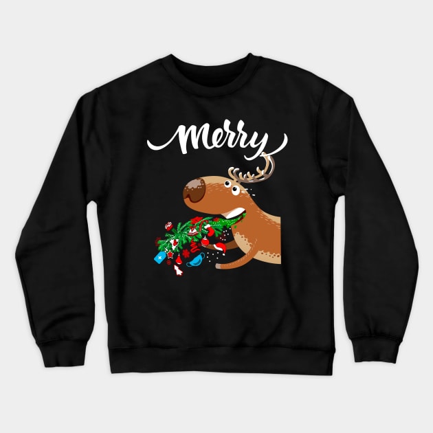 Puking Deer Ugly Christmas Crewneck Sweatshirt by KsuAnn